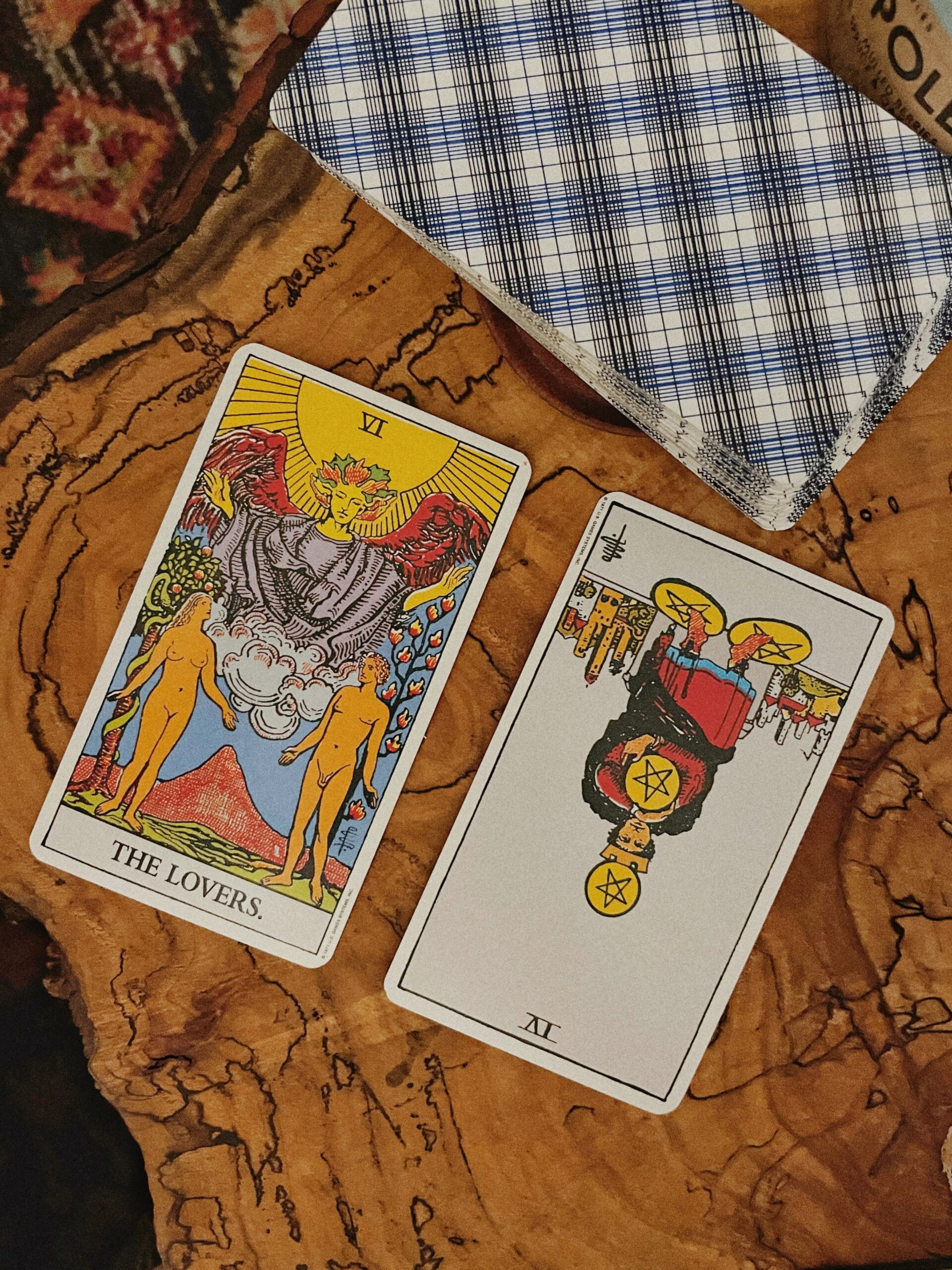 The Lovers and Four of Pentacles Reversed Rider Waite Deck Tarot Reading